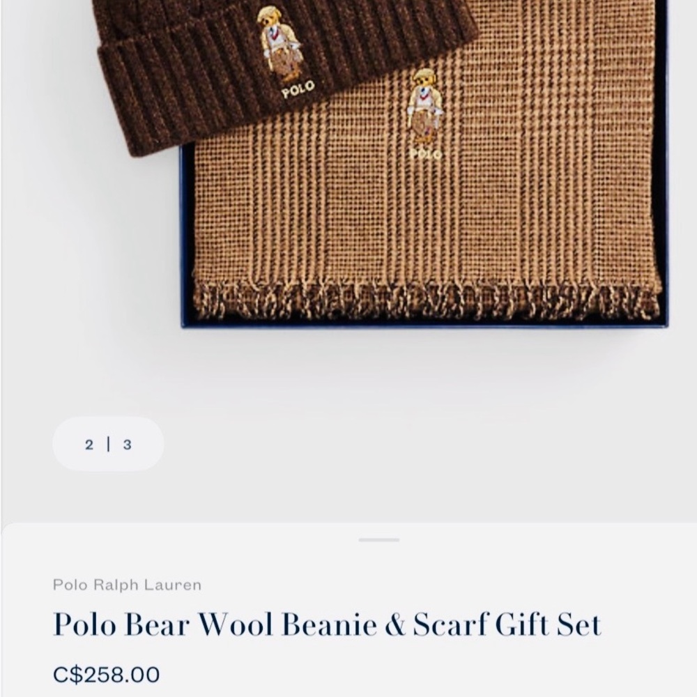 Polo by Ralph Lauren Brown Wool Scarf with Polo Bear/ 2 set available